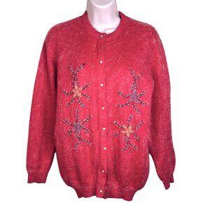 Vintage 1950s Angora Wool KGM Beaded Cardigan Sweater Pink 38 XS/Small
